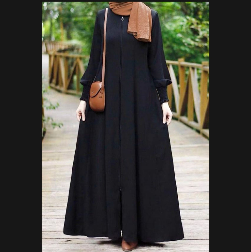 zipper Abaya forant opan fabric Georgette styles dezain 1pocket made in Pakistan Muslim abaya