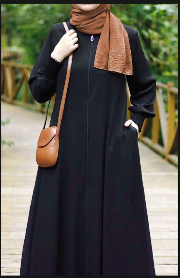 zipper Abaya forant opan fabric Georgette styles dezain 1pocket made in Pakistan Muslim abaya