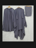3 PIECE nikab JILBAB SKIRT SIZE Nikab 10 inch weidth 12 inch length  JILBAB LENGTH 39 INCH CHEST FREE SIZE SKIRT LENGTH 39 INCH waist 28 to 40 inch stachable Bottom (gehra) 120 inch Stuff jorjet (manjan) thick stuff jilbab abaya